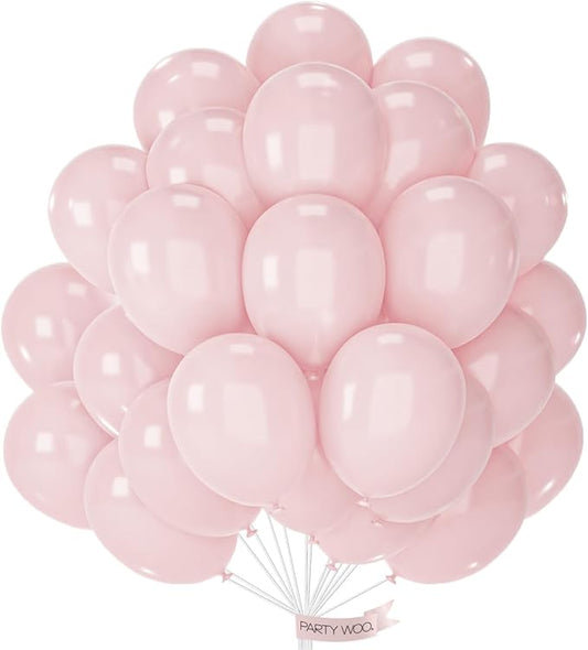 PartyWoo Baby Pink Balloons 50pcs 12 Inch Pastel Light Pale Pink Latex Helium Balloons for Girl Baby Shower Gender Reveal Engagement Wedding Princess Butterfly Birthday Party Decorations Pink-Q18