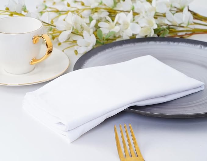 Blue Needles Solid Cloth Napkins Set of 6 White 100% Cotton Dinner Napkins 18x18 inches - Soft, Reusable, Absorbent & Washable Fall Thanksgiving Linen, Ideal for Events, Parties & Everyday Use