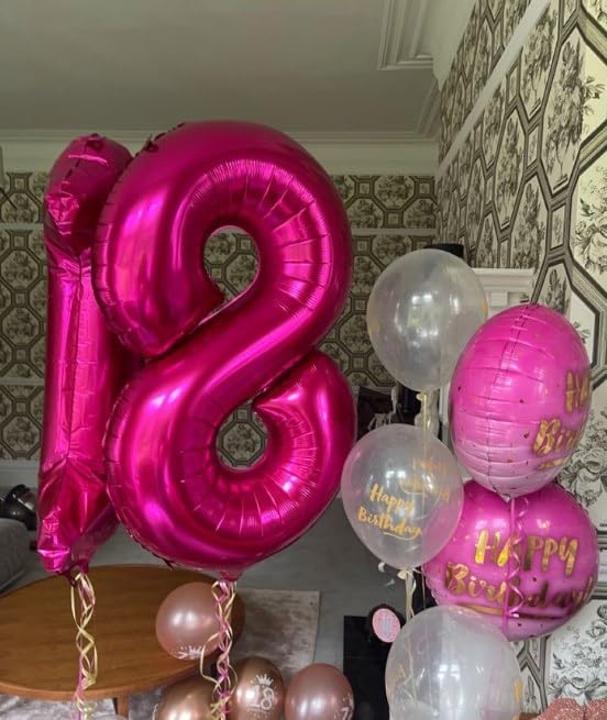 Hot Pink Foil Number 18 Balloon 40 Inch, Helium Mylar Eight Number 18 Birthday Balloons, 18th Hot Pink Women Men Wedding Anniversary, Graduations Party Supplies