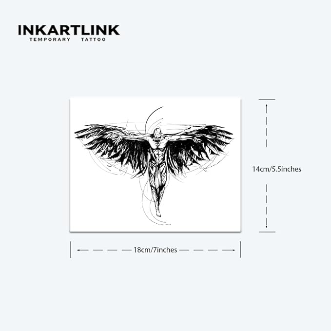 INKARTLINK Tattoo Tech,2 Sheets Extra-Large Semi Permanent Tattoo,Adult Art Design Temporary Tattoos, Lasts 1-2 Weeks, Waterproof, Realistic look, No Adhesive, No reflection (Angel's Shelter Design?