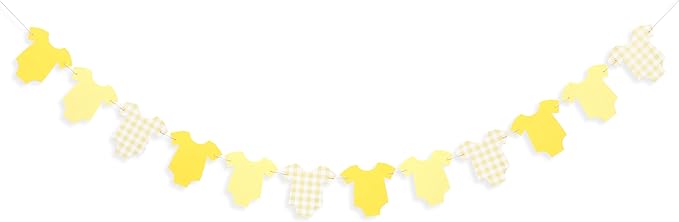 Yellow Bodysuit Banner - Baby Shower Decoration Gingham Banner,Baby Bodysuit Gender Reveal Party (Yellow)