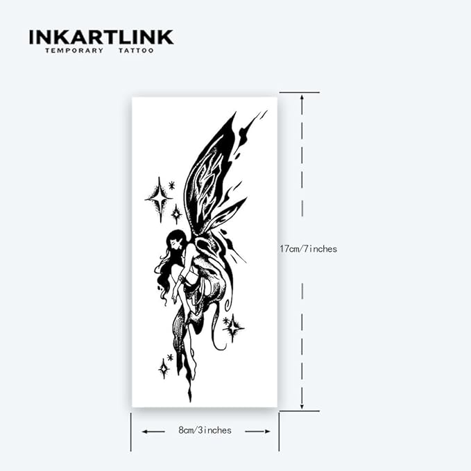 INKARTLINK Tattoo Tech, 2 Sheets Large Semi Permanent Tattoo, Adult Art Design Temporary Tattoos, Lasts 1-2 Weeks, Waterproof, Realistic Look, No Adhesive, No Reflection (Elf Design)