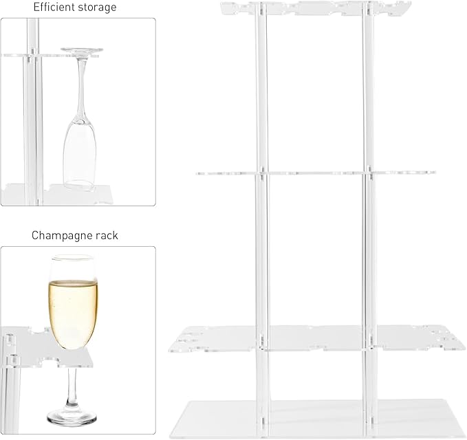 Champagne Tower, Rectangle Acrylic Champagne Display Rack Stand with 32 Slots, 3 Tier Floating Sight Champagne Flute Holder for Party, Wedding, 17.3x11.8x25.5 inch, 2Pcs