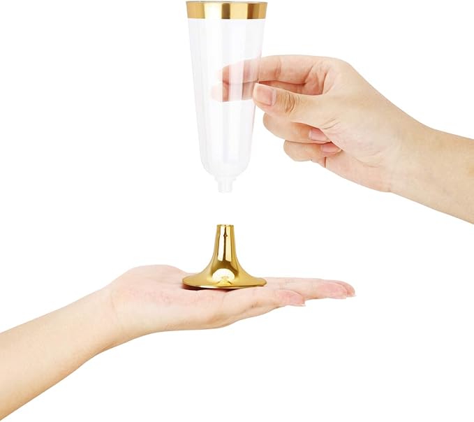 bUCLA 100 Pack Gold Plastic Champagne Flutes - 5OZ Plastic Champagne Glasses With Gold Rim - Premium Quality Gold Disposable Cups-Ideal for Thanksgiving Party, Weddings