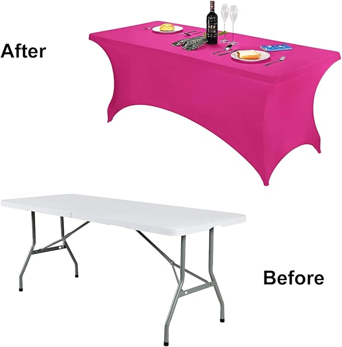 FORLIFE 2Pack Spandex Table Covers，Fitted Tablecloth for Rectangular Tables, Stretch Patio Table Covers, Universal Spandex Table Cover for Wedding, Banquet, Party (8ft, Fuchsia)