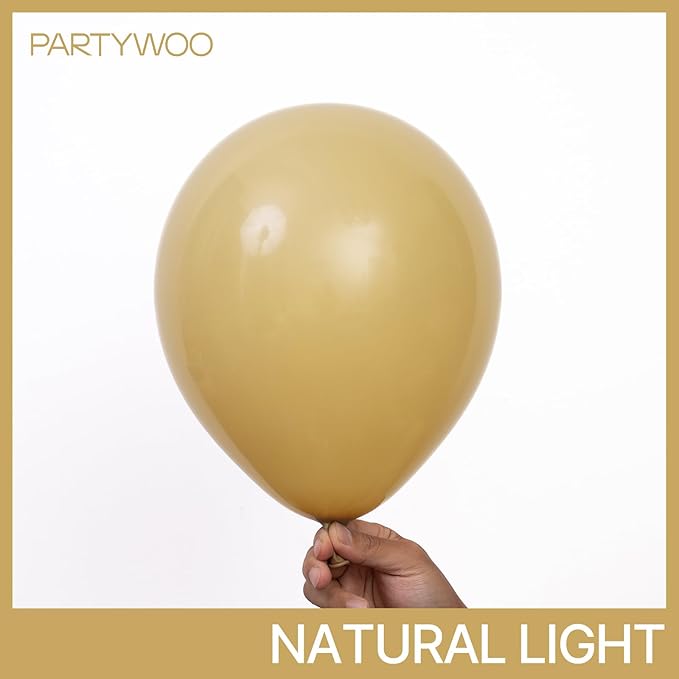 PartyWoo Tan Balloons 100 pcs 12 Inch Light Brown Neutral Boho Coffee Latex Helium Balloons for Wedding Baby Shower Gender Reveal Graduation Safari Woodland Birthday Party Decorations Tan-F19