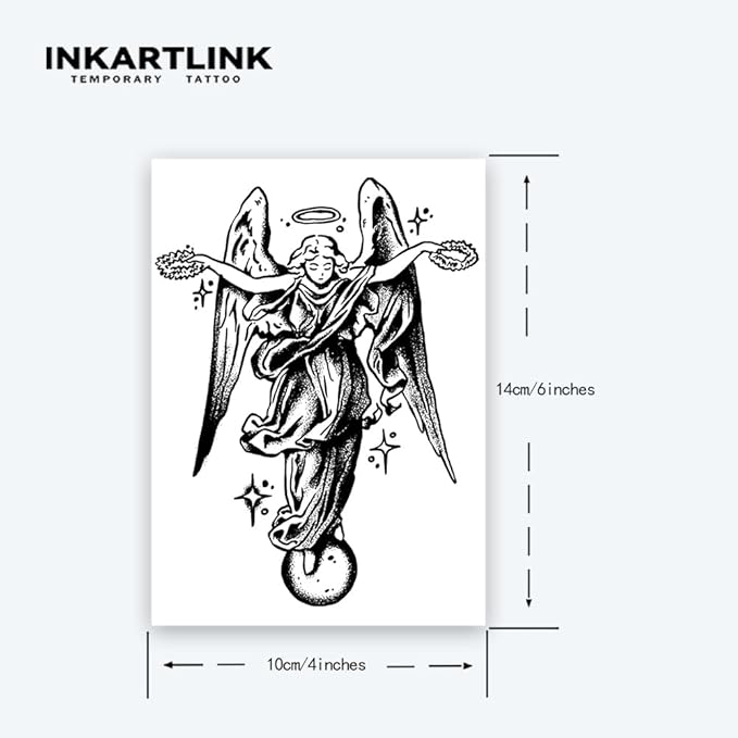 INKARTLINK Tattoo Tech, 2 Sheets Large Semi Permanent Tattoo, Adult Art Design Temporary Tattoos, Lasts 1-2 Weeks, Waterproof, Realistic Look, No Adhesive, No Reflection (Redemption Goddess Design)