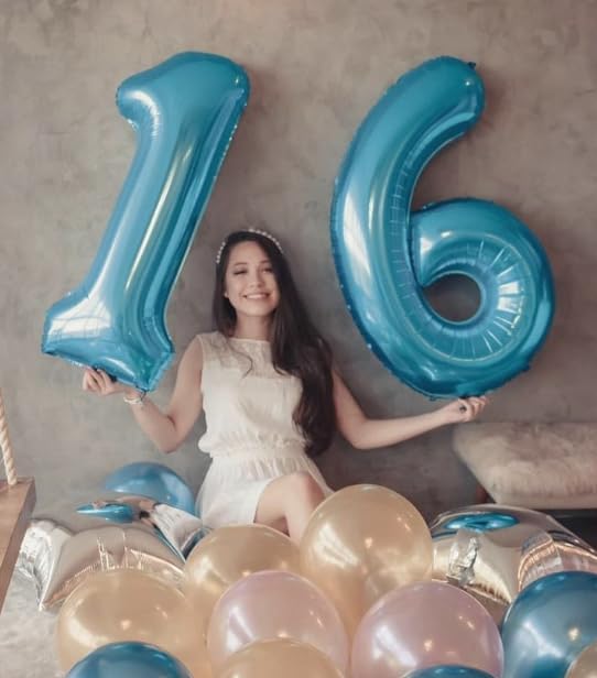 40 Inch Pearl Blue 3 Large Number Balloon, 3 13 23 30 33 36 38 Pearl Blue Birthday Party Decorations, Number Three Foil Balloons for Anniversary Party Graduations Celebration Supplies