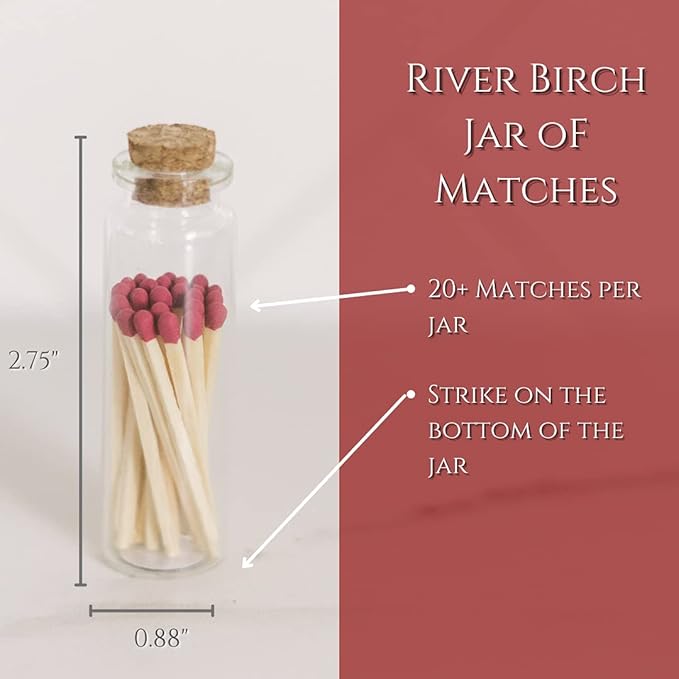 River Birch Decorative Matches in a Bottle with Striker - Cute & Colored Matches - 2 Bottles, Cherry Red Tip, 40 Matches