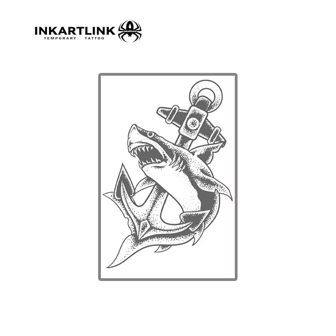 INKARTLINK Semi Permanent Tattoo, Creative Party Tattoo, Exquisite and Realistic Design, Interesting Tattoo Experience, Cruelty-free, Non-reflective, Waterproof (Shark Anchor)