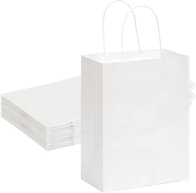 OUTUXED 35pcs Paper Gift Bags with Handles, 7.1x3.6x9.3in Kraft Medium Size Paper Bags for Retail, Gift Wrapping and Shopping
