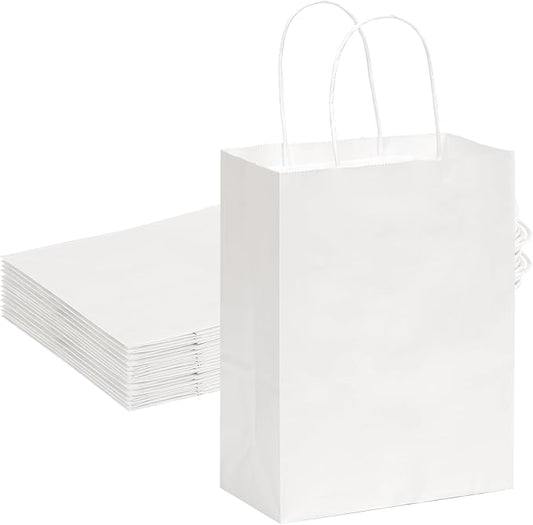 OUTUXED 35pcs Paper Gift Bags with Handles, 7.1x3.6x9.3in Kraft Medium Size Paper Bags for Retail, Gift Wrapping and Shopping
