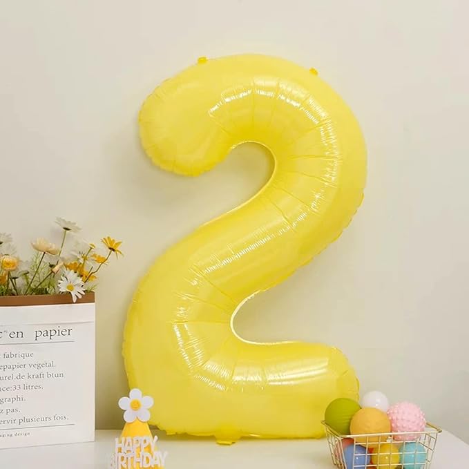 40 inch Yellow Number Balloon Giant Foil Helium Balloons Number 2 Balloon for 2nd Birthday Party Decorations