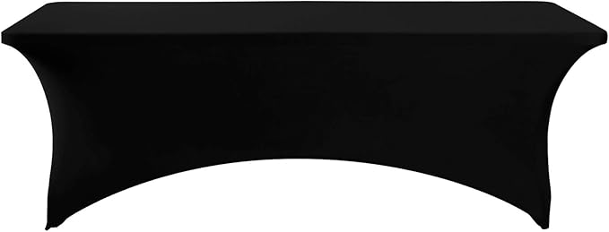 FORLIFE Spandex Table Cover - Fitted 8ft Rectangular Tablecloth, Stretch Patio Cover, Universal for Wedding, Banquet, Party (Black)