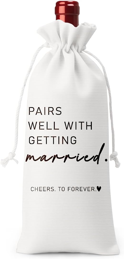 Married Wine Bag Married Gifts for Couples Mr Mrs Marriage Honeymoon Gift Wedding Party Decorations Getting Engaged Wine Bottle Bag Champagne Bottle Wraps Bags （White）