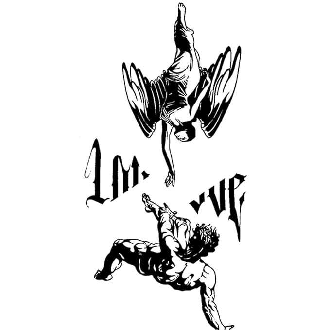 INKARTLINK Tattoo Tech, 2 Sheets Large Semi Permanent Tattoo, Adult Art Design Temporary Tattoos, Lasts 1-2 Weeks, Waterproof, Realistic Look, No Adhesive, No Reflection (Salvation Angel Design)