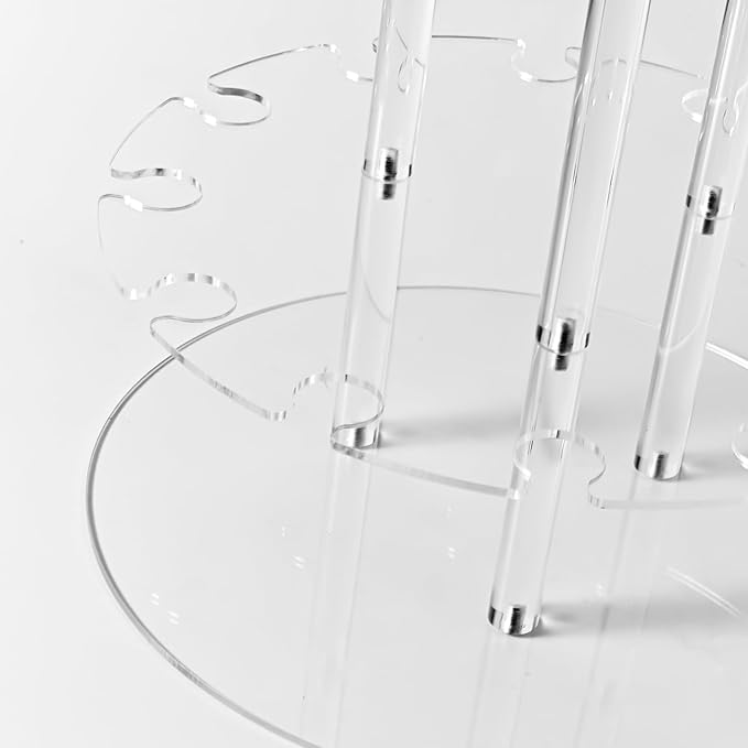Champagne Tower, Circle Acrylic Champagne Display Rack Stand with 28 Slots, 3 Tier Floating Sight Champagne Flute Holder for Party, Wedding, 13.4x13.4x25.5 inch