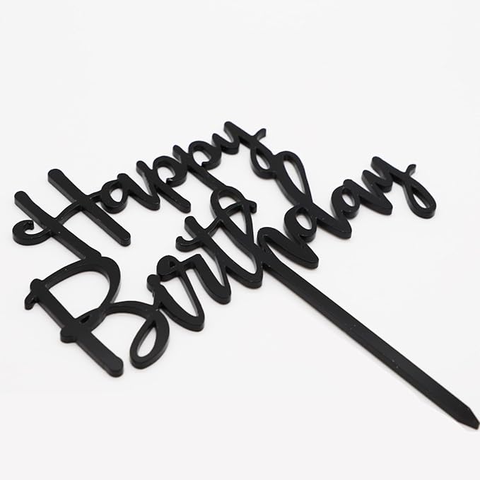 Happy Birthday Cake Topper, Black Acrylic Versatile Cake Topper for Birthday Party Decoration Ideas, Perfect Keepsake for your family and friends