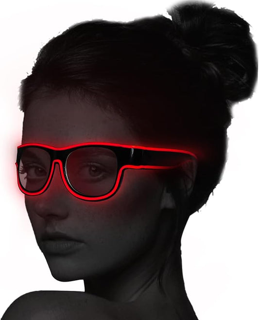 YouRfocus Wireless LED Light Up Glasses Glow in the Dark Neon Rave Glasses for Rave Party, EDM, Halloween，Christmas (Red)