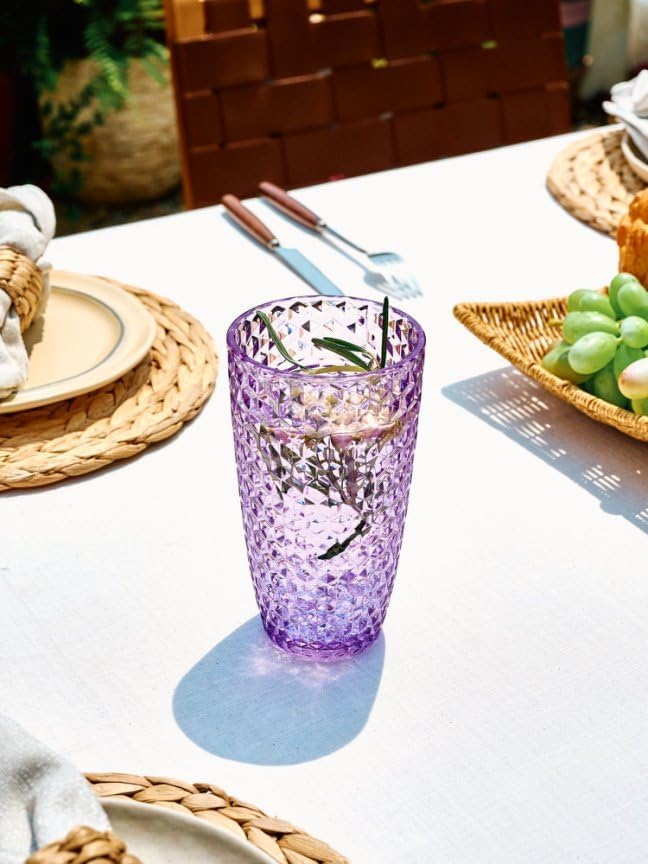 BELLAFORTE Shatterproof Tritan Plastic Tall Tumbler, 19oz Drinking Glasses Set of 4 - Laguna Beach Unbreakable Outdoor Drinkware for Party, Poolside, Indoor Use - Dishwasher Safe, BPA Free - Purple