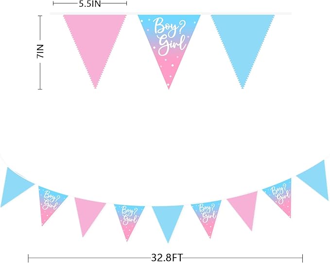 32Ft Gender Reveal Party Decorations Pink Blue Boy or Girl Pennant Banner Fabric Triangle Flag Garland Streamers for Boy or Girl Gender Reveal Baby Shower Pink Blue Birthday Garden Decor Supplies