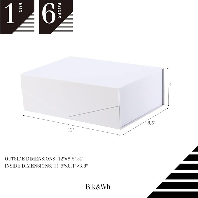 BLK&WH Magnetic Gift Box 11.5x8.1x3.8 Inches, Large White Box With Lid, Bridesmaid Proposal (Matte White)