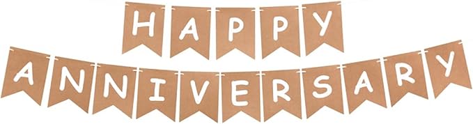 Happy Anniversary Banner Balloons Wedding Love Party and Background Indoor Outdoor Decorations (Kraft Banner)