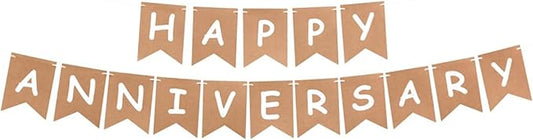 Happy Anniversary Banner Balloons Wedding Love Party and Background Indoor Outdoor Decorations (Kraft Banner)