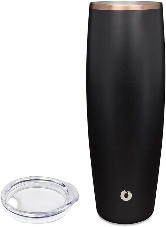 SNOWFOX Premium Vacuum Insulated Stainless Steel Beer Glass With Lid, Home Bar Accessories, Elegant Bartending, Lightweight Pint Glasses, Sleek Drinkware, Frosty Beverages Stay Cold, 23.9oz,Black/Gold