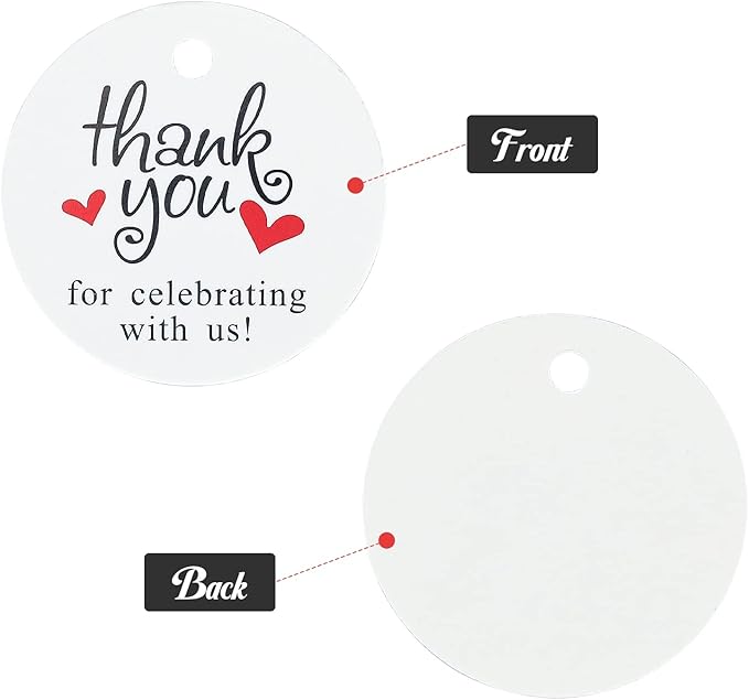 G2PLUS Thank You Tags, 100PCS Thank You for Celebrating with Us Tags, 2 in White Round Gift Tag with String for Gift Wrapping, Wedding Party Favors
