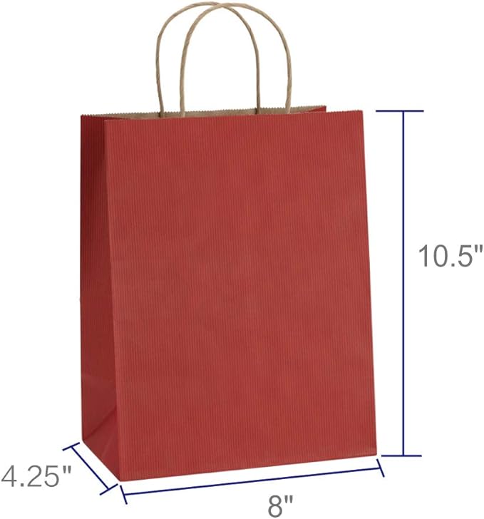 BagDream Gift Bags 8x4.25x10.5 Inches 25Pcs Red Kraft Paper Gift Bags with Handles Bulk, for Retail, Merchandise, Shopping, Recycled Paper Sacks