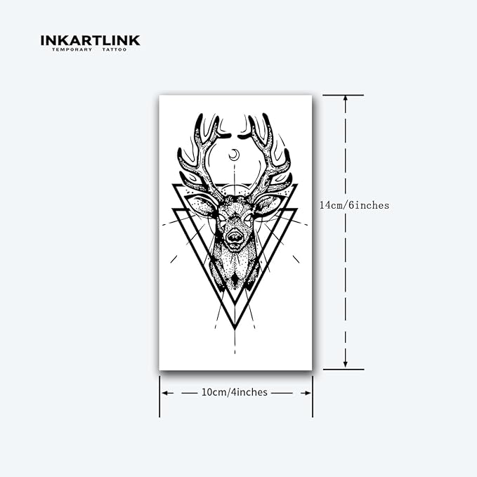 INKARTLINK Tattoo Tech, 2 Sheets Large Semi Permanent Tattoo, Adult Art Design Temporary Tattoos, Lasts 1-2 Weeks, Waterproof, Realistic Look, No Adhesive, No Reflection (Deer Deity Design)