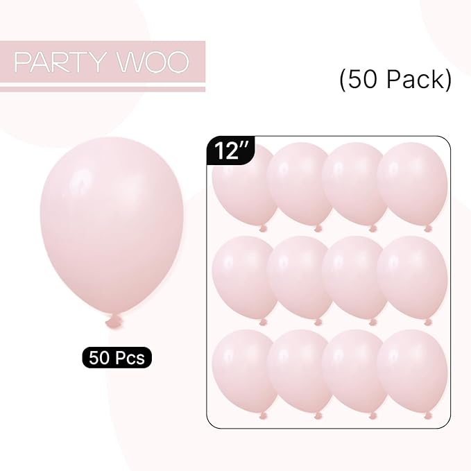 PartyWoo Baby Pink Balloons 50pcs 12 Inch Pastel Light Pale Pink Latex Helium Balloons for Girl Baby Shower Gender Reveal Engagement Wedding Princess Butterfly Birthday Party Decorations Pink-Q18
