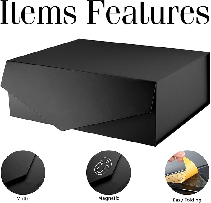 BLK&WH 5 Extra Large Gift Box with Lid 19.2x15.8x7 Inches, Black Gift Box for Clothes and Large Gifts (Matte Black)