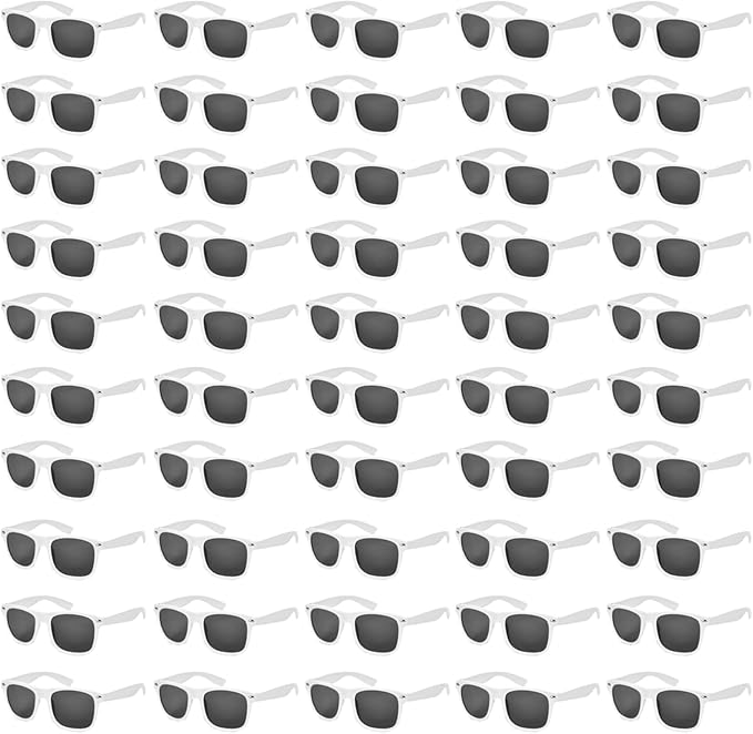 Bulk Retro 80s Square Sunglasses, UV400 Protection, 20/50 Pack for Party Favors, Beach, Wedding, Pool, Birthday