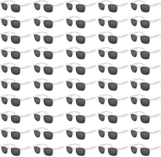 Bulk Retro 80s Square Sunglasses, UV400 Protection, 20/50 Pack for Party Favors, Beach, Wedding, Pool, Birthday