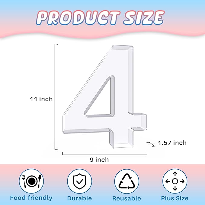 11" Acrylic Number Charcuterie Board Box, Reusable Fillable Number Cake Candy Dish Display Serving Tray for Birthday Anniversary Party Decoration (4)