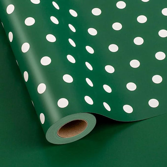 Yarcony Polka Dots Reversible Wrapping Paper Roll - 17 Inch x 33 Feet - Classic Green and White Christmas Polka Dot Holiday Winter Themed Wrapping Paper for Holiday, Birthday, Party, St. Patrick's Day