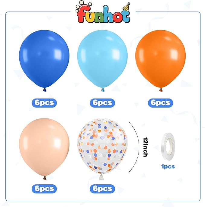 Orange and Blue Balloons,12 Inch Blue and Orange Balloons with Confetti Balloon,for Birthday Baby Shower Engagement Party Decorations