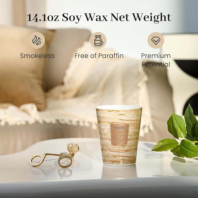 M&SENSE Tobacco Vanilla Scented Candles for Home, 3 Wick Highly Scented Jar Candle, 14.1 Oz 80H Long Lasting Burning Christmas Candle for Women, Aromatherapy Candles for Holiday Christmas Gift