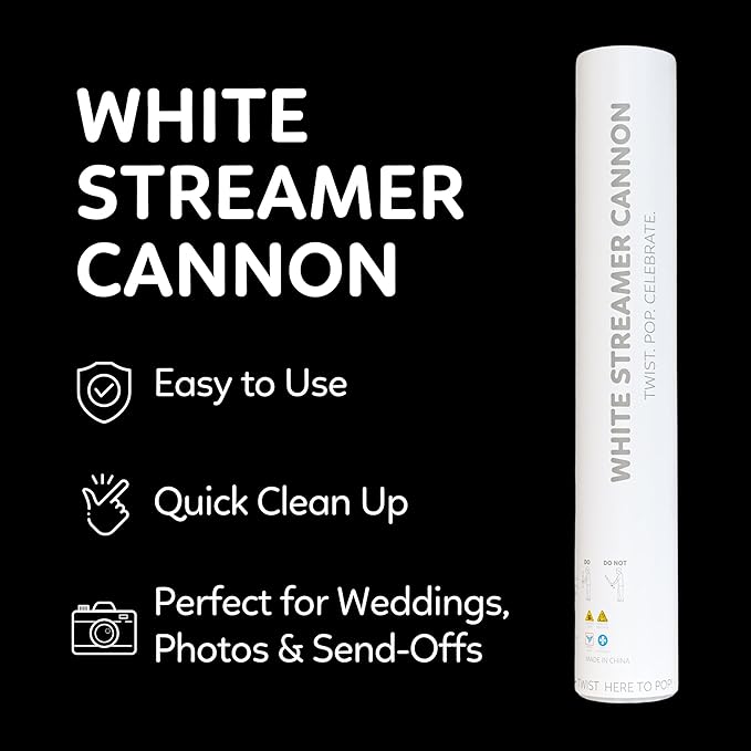 2 Pack Steamer Cannon Confetti Poppers | Biodegradable White Streamers | TUR Party Supplies | Launches Up to 25ft | Giant (12 in) | Party Poppers for Graduation, Birthdays, Weddings, and Memorial Day