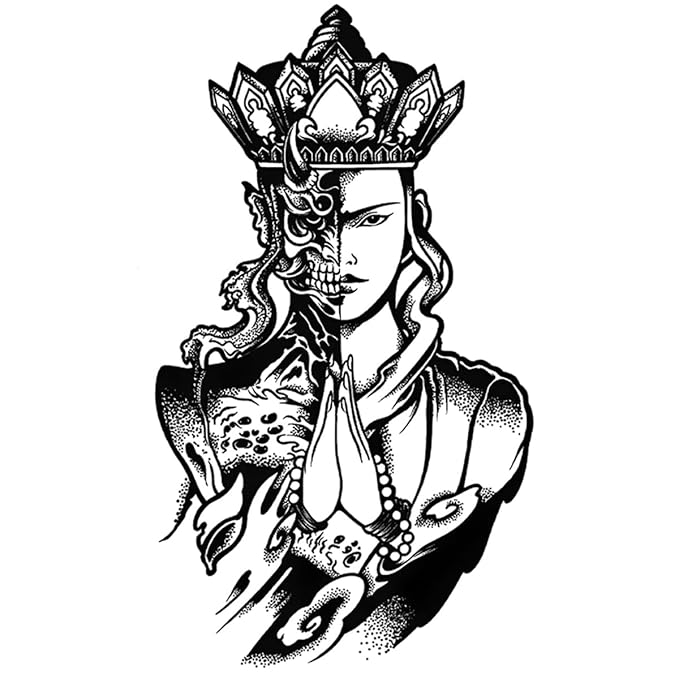 INKARTLINK Tattoo Tech,2 Sheets Extra-Large Semi Permanent Tattoo,Adult Art Design Temporary Tattoos, Lasst 1-2 Weeks, Waterproof, Realistic look (Good and Evil, Tang Monk Design?