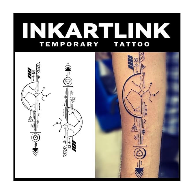 INKARTLINK Tattoo Tech,2 Sheets Extra-Large Semi Permanent Tattoo,Adult Art Design Temporary Tattoos, Lasts 1-2 Weeks, Waterproof, Realistic Look,(Minimalist Mechanical Lines Design)