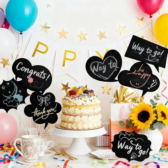 10pcs Blank Photo Booth Props - Writable Chalkboard Signs with Chalk & Sticks, for Wedding, Birthday, Baby Shower