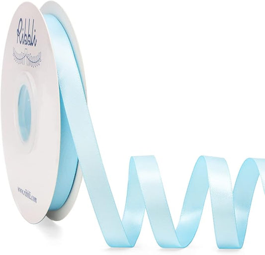 Ribbli Light Blue Satin Ribbon Double Faced Satin 1/2 inch x Continuous 50 Yards-Light Blue Ribbon for Gift Wrapping Crafts Wedding Decoration Bows Bouquet Floral Arrangement