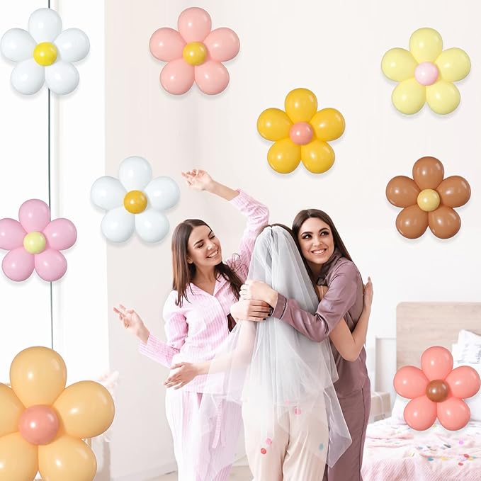 16 Set Daisy Flower Balloons DIY Kit,Multicolor Latex Balloon Flower Balloons Party Decorations for Birthday Baby Shower Wedding Anniversary Groovy Fairy Retro Hippie Theme Decor