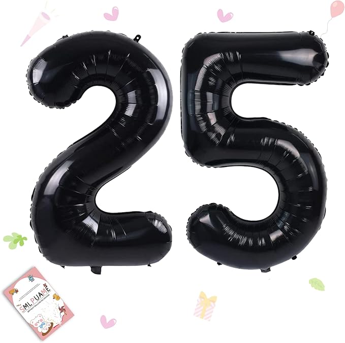 Smlpuame 40 inch Number Balloon 0-9 Black Large Number 25 Balloons,Digital Balloons for Birthday Party Celebration Decorations Supplies, Helium Foil Number Balloons for Wedding Anniversary