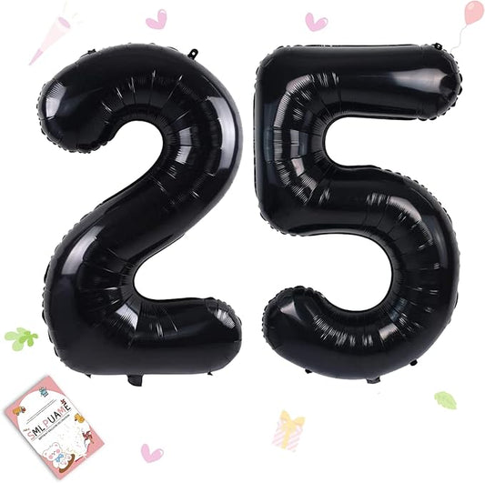 Smlpuame 40 inch Number Balloon 0-9 Black Large Number 25 Balloons,Digital Balloons for Birthday Party Celebration Decorations Supplies, Helium Foil Number Balloons for Wedding Anniversary
