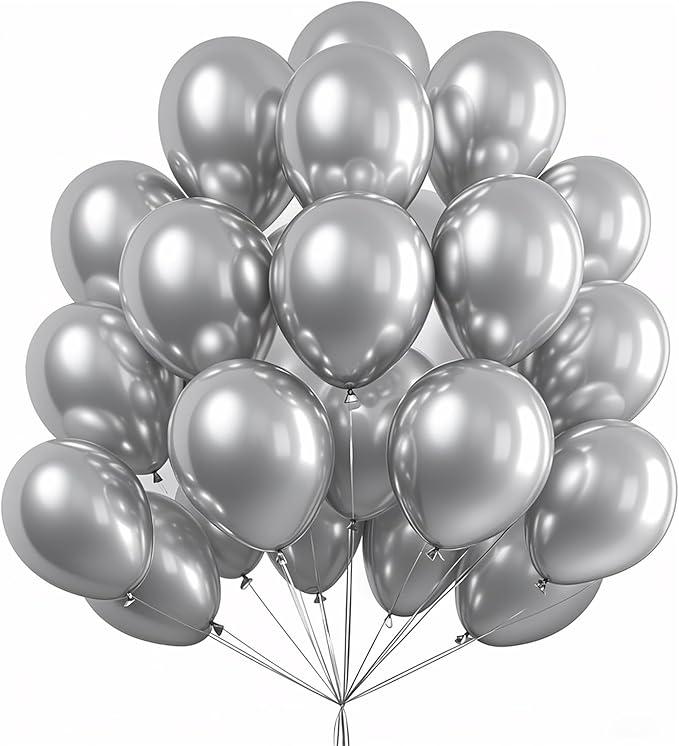 Metallic Silver Balloons 100 Pack, 12 Inch Chrome Latex Helium Garland for Elegant Birthday Wedding Baby Shower Arch Party Decorations