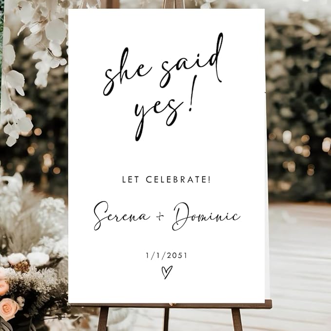 Personalized Engagement Welcome Sign – Minimalist Engagement Party Yard Sign – We’re Engaged Signs – Engagement Party Decorations for Couple - She Said Yes! (Version 4)
